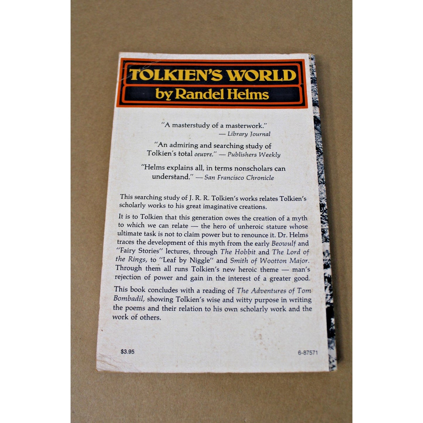 Tolkien's World by Randel Helms, 1974 Vintage Softcover, VG+