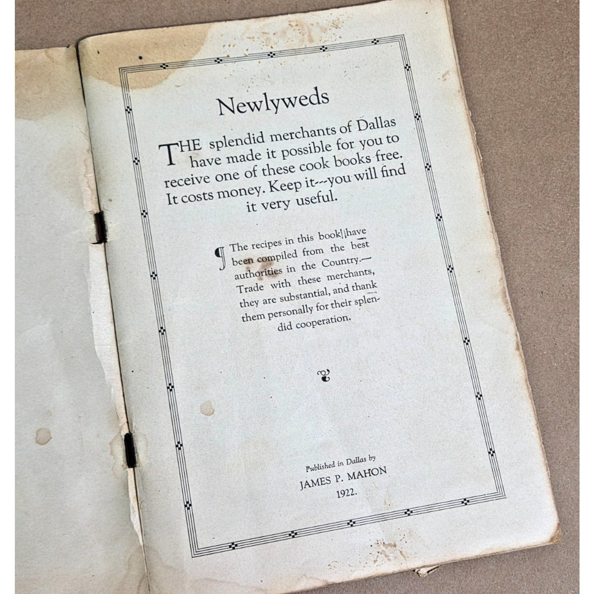 Rare 1922 Dallas Newlywed Cook Book - Publisher Signed Association Copy