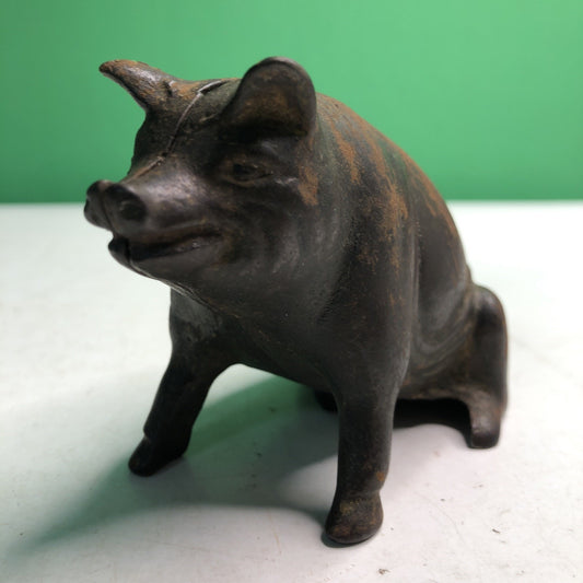 Cast Iron Figural Still Coin Hog Sitting Pig Piggy Bank A.C Williams Antique Vtg