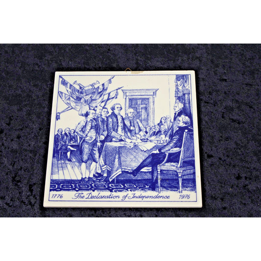 Vintage Blue Delft Bicentennial Tile 1776-1976, Limited Edition 6"x6" w/ Hanger