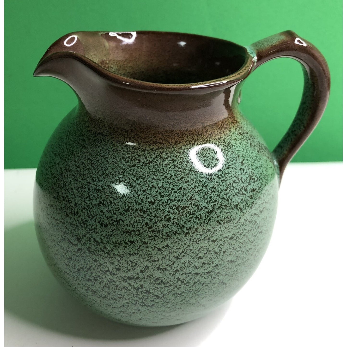 MCM Chester NICODEMUS Ohio Art Pottery PITCHER Ferro Stone Green Brown Speckled
