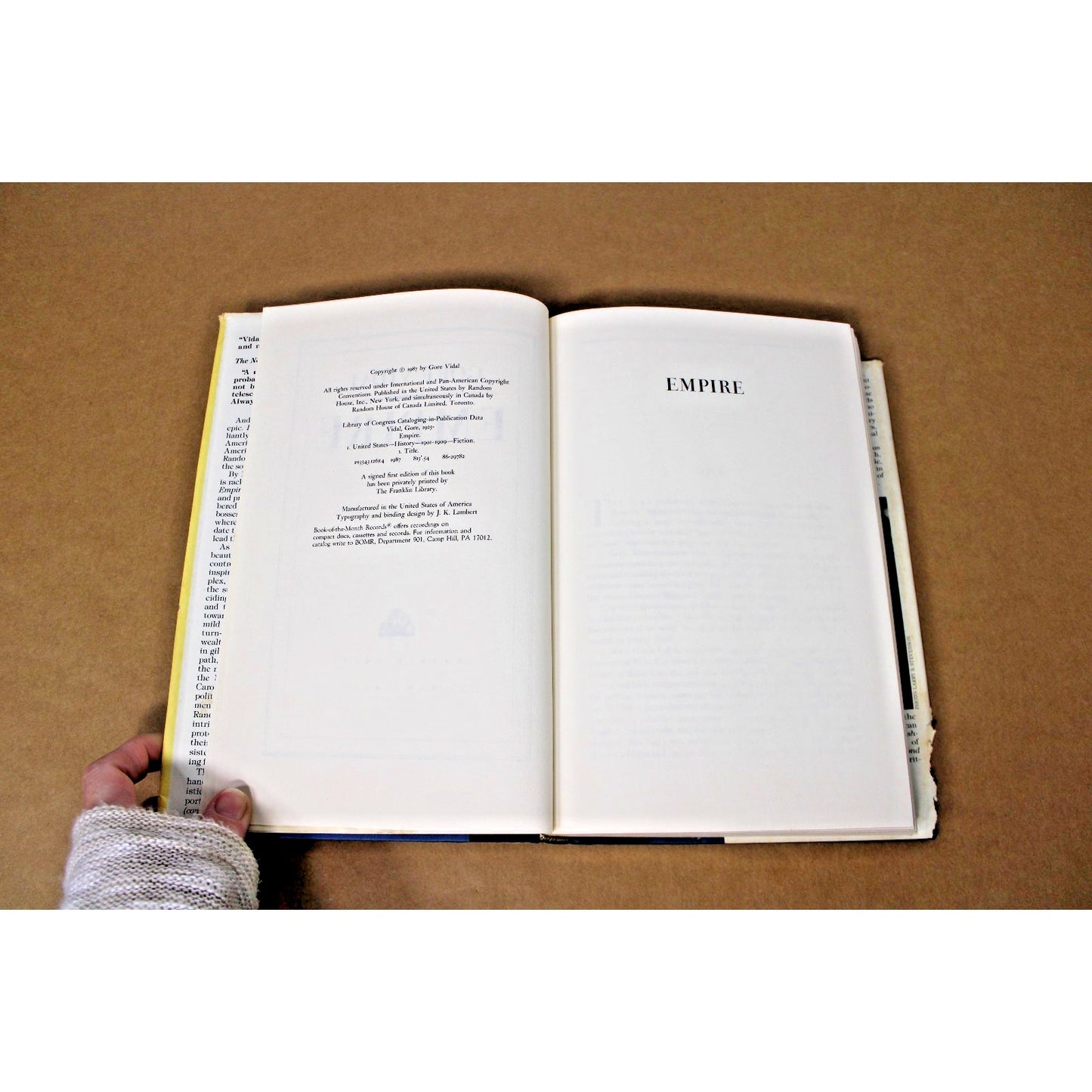 Empire A Novel By Gore Vidal VTG Hardcover Book Random House 1st Edition 1987