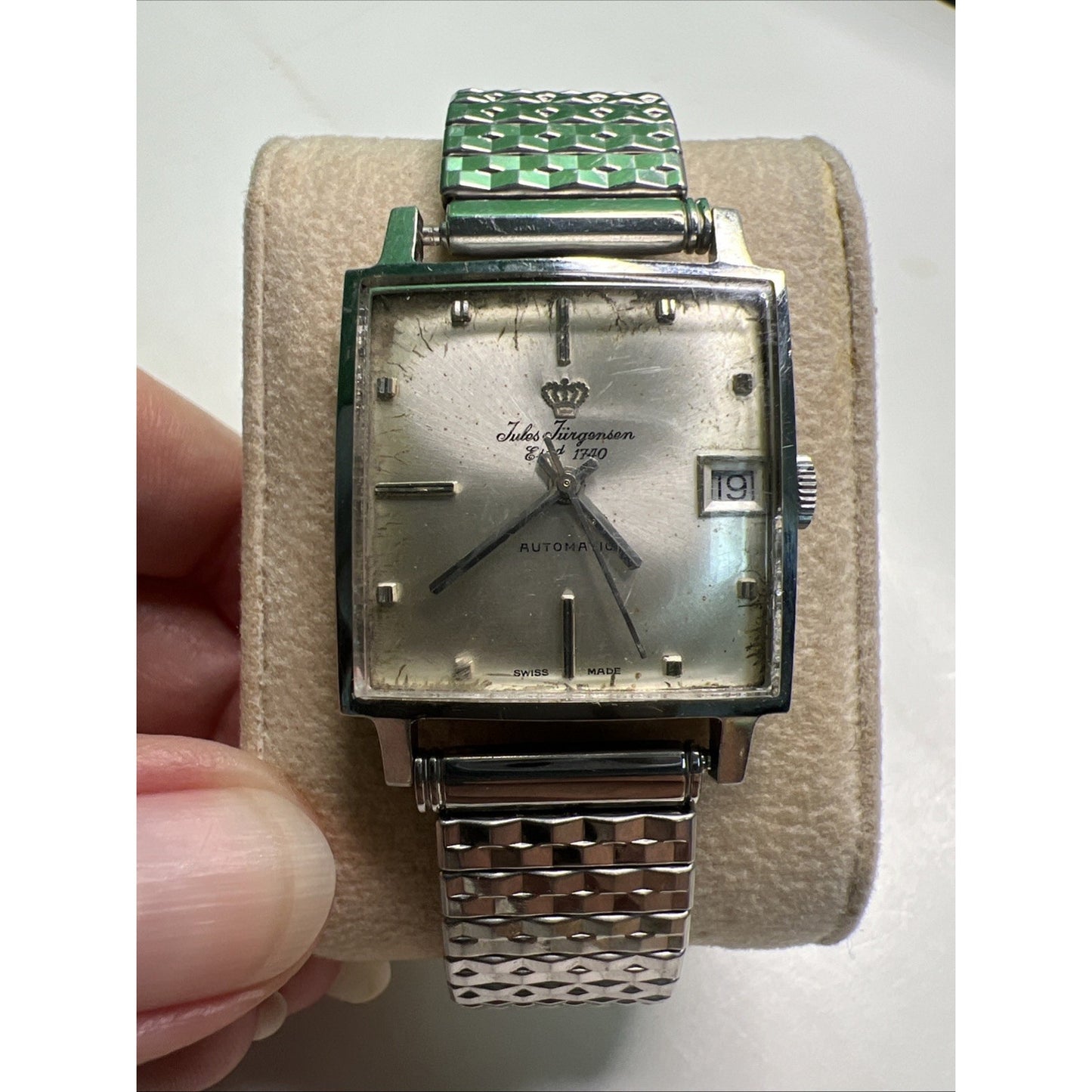 Vintage Swiss Made Jules Jurgensen Watch Stainless Steel Automatic Date Parts