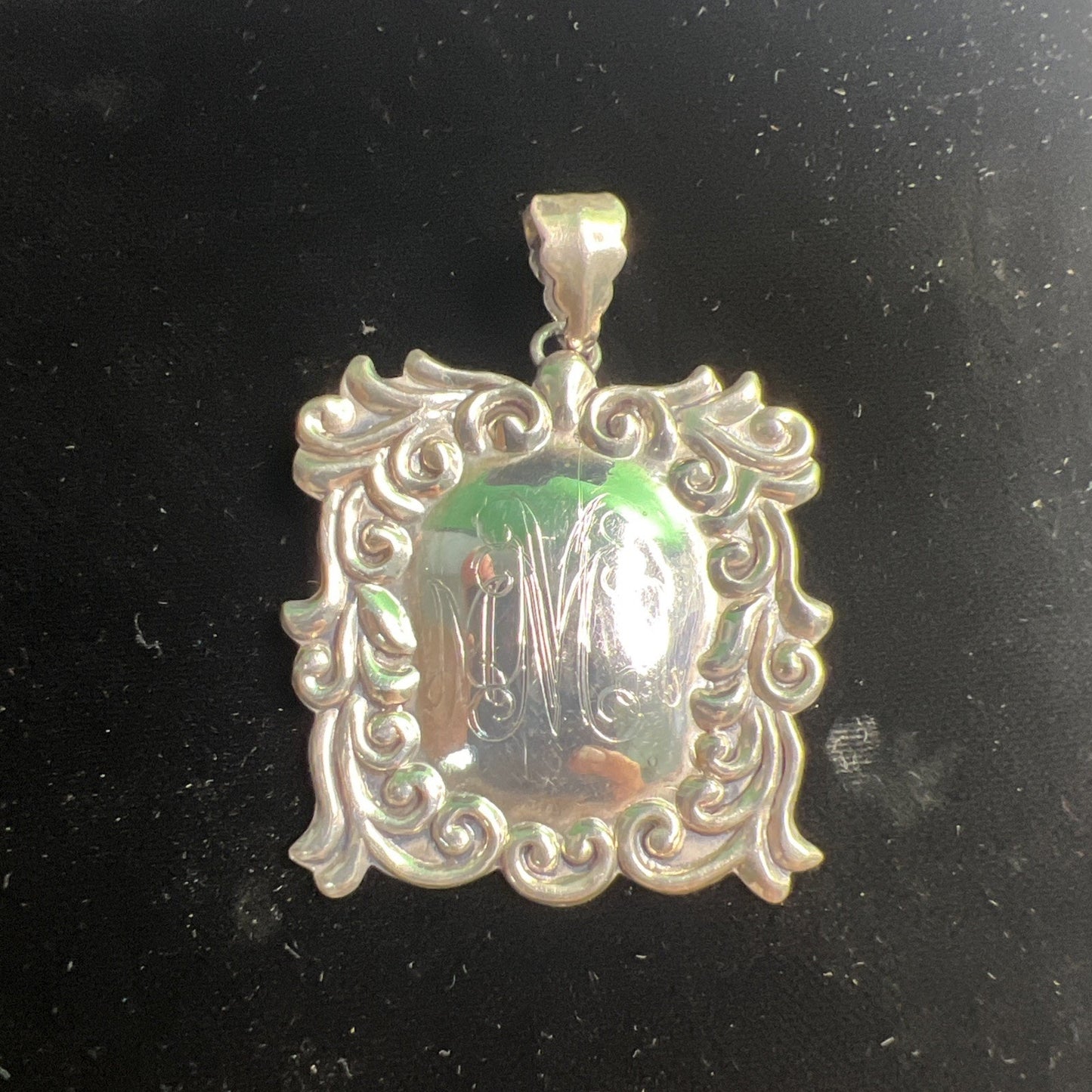 Vintage Sterling Silver Shield Medallion Pendant Monogrammed