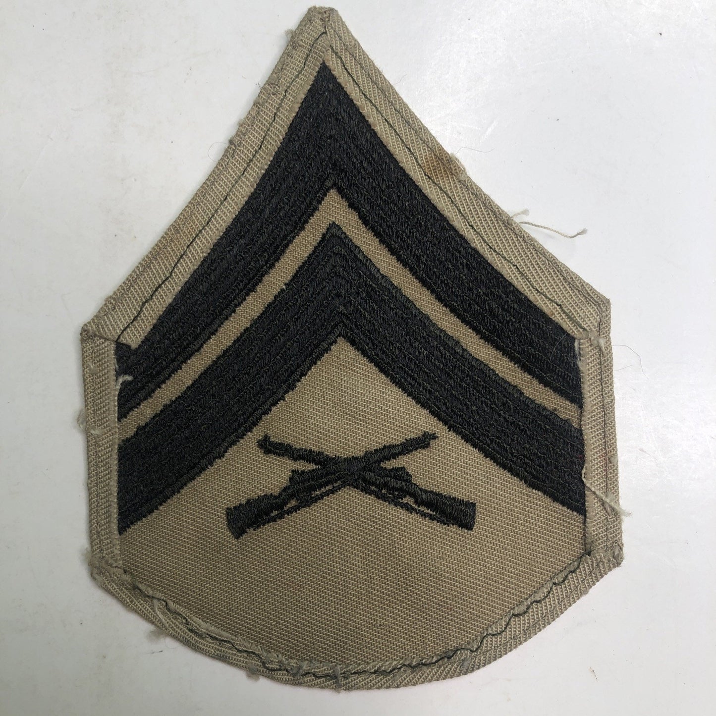 Embroidered Patch Khaki OD Green USMC Corporal Chevron Crossed Rifles 4.5”