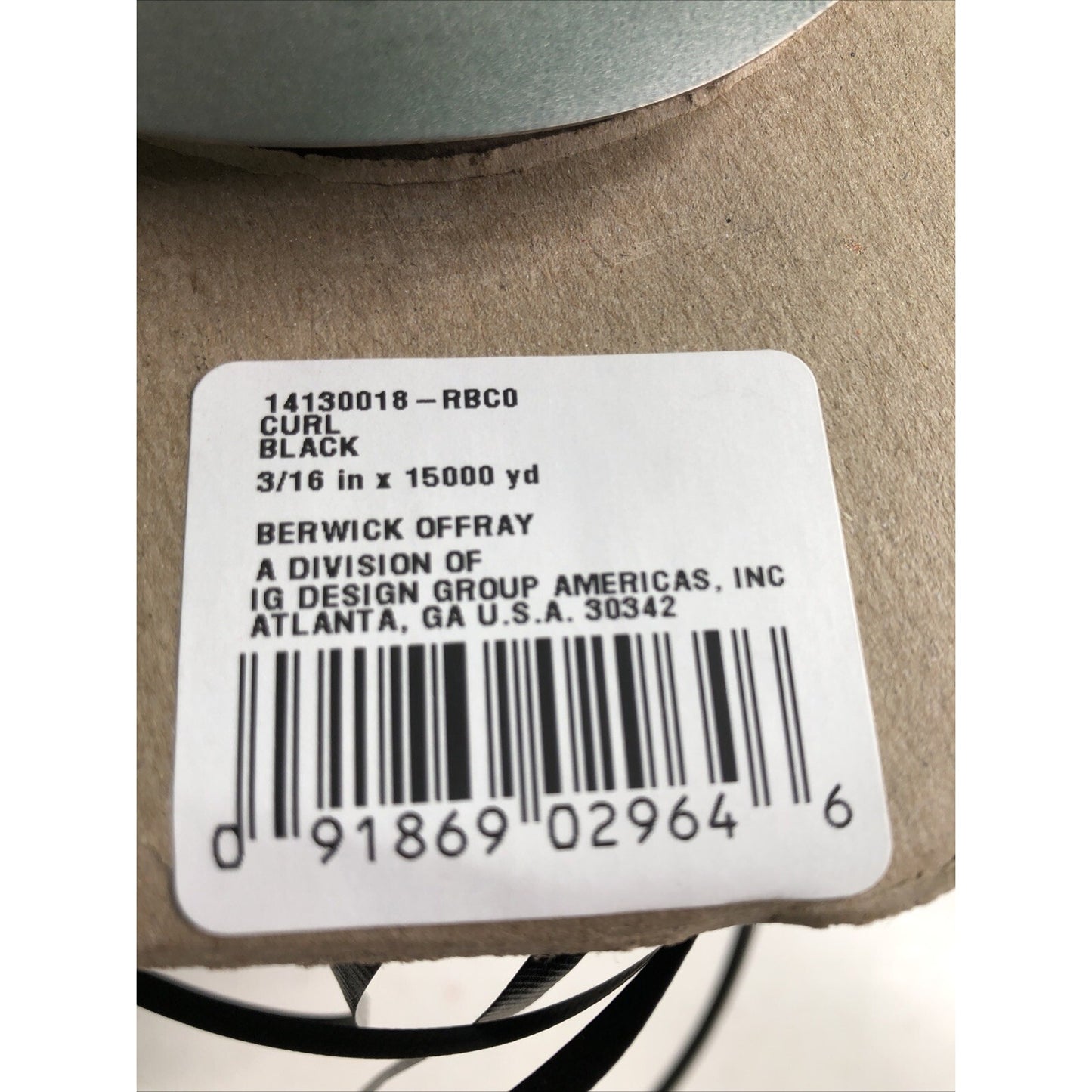 Berwick Offray 3/16” x 15,000 Yards Curling Ribbon Curl BLACK Color Gift Party