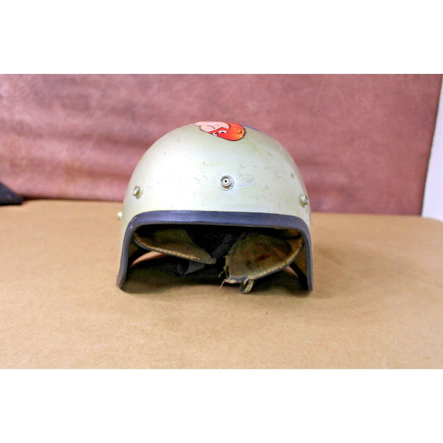 Vintage Silver 3/4 Open Face Scooter Motorcycle Helmet Bud Man Budweiser