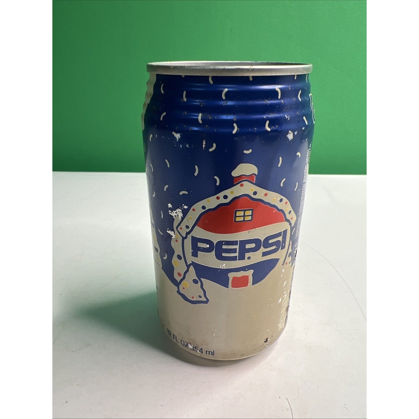 Vintage PEPSI 12 oz EMPTY CAN Winter Holiday House Design 1990's