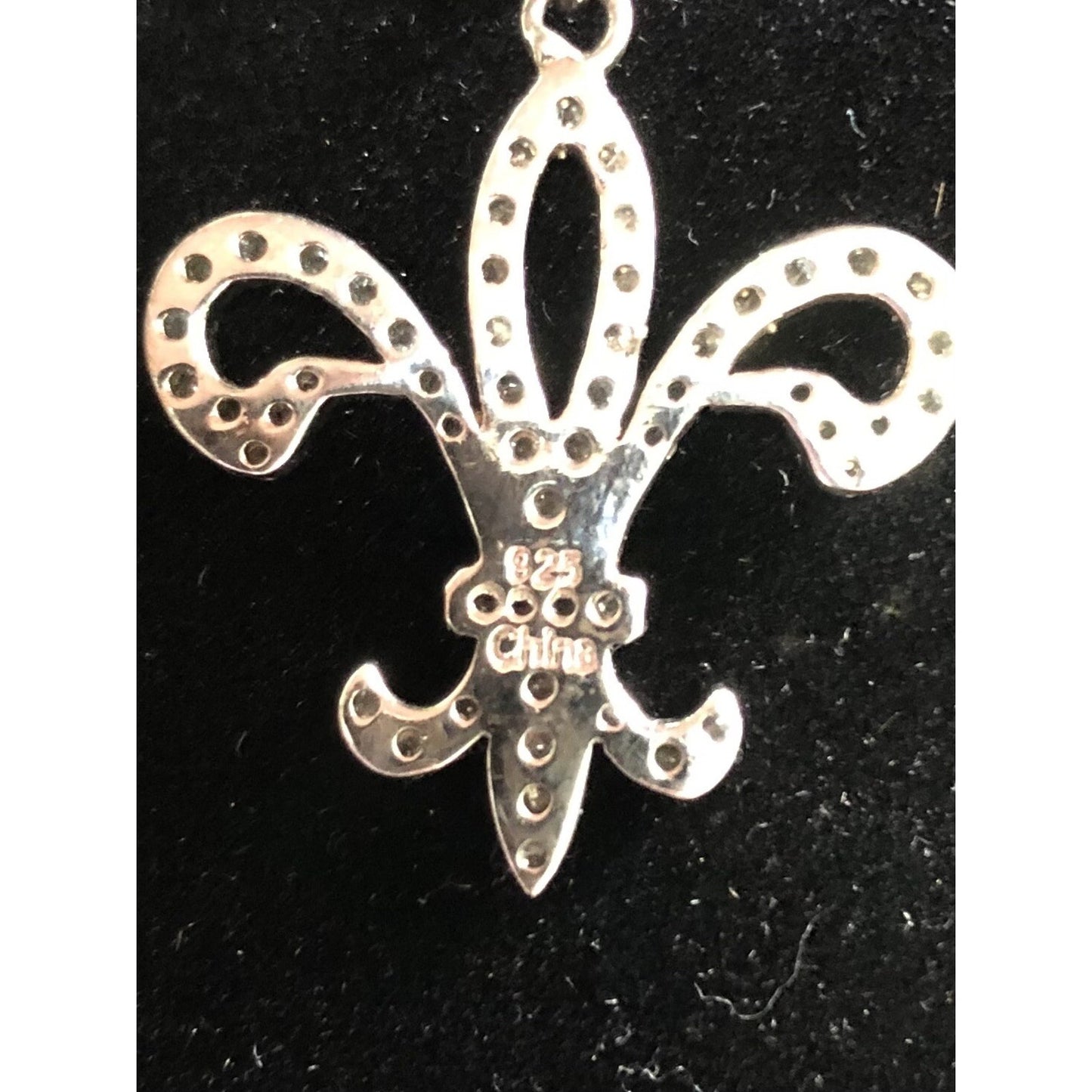 Vintage FLEUR DE LIS Pendant Sterling Silver .925 Rhinestones