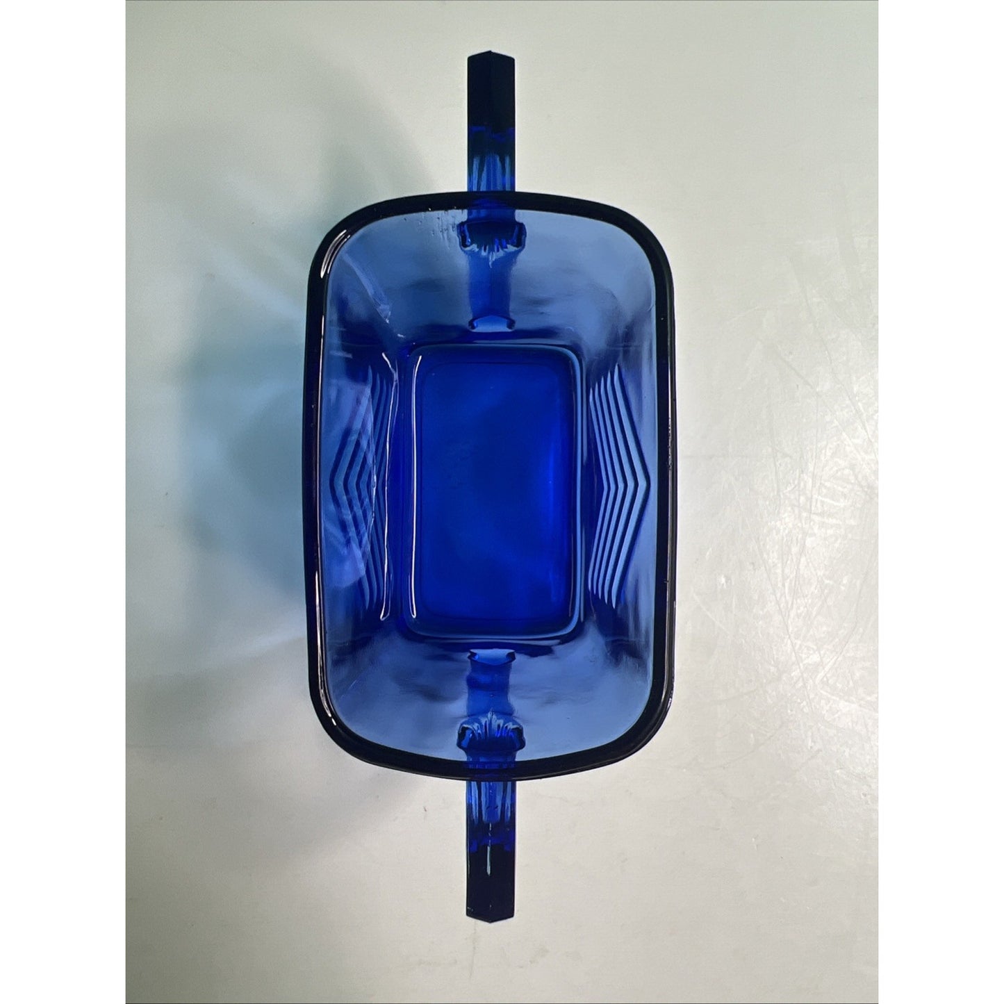 Vintage HAZEL ATLAS Chevron Cobalt Depression Glass Open Sugar Bowl