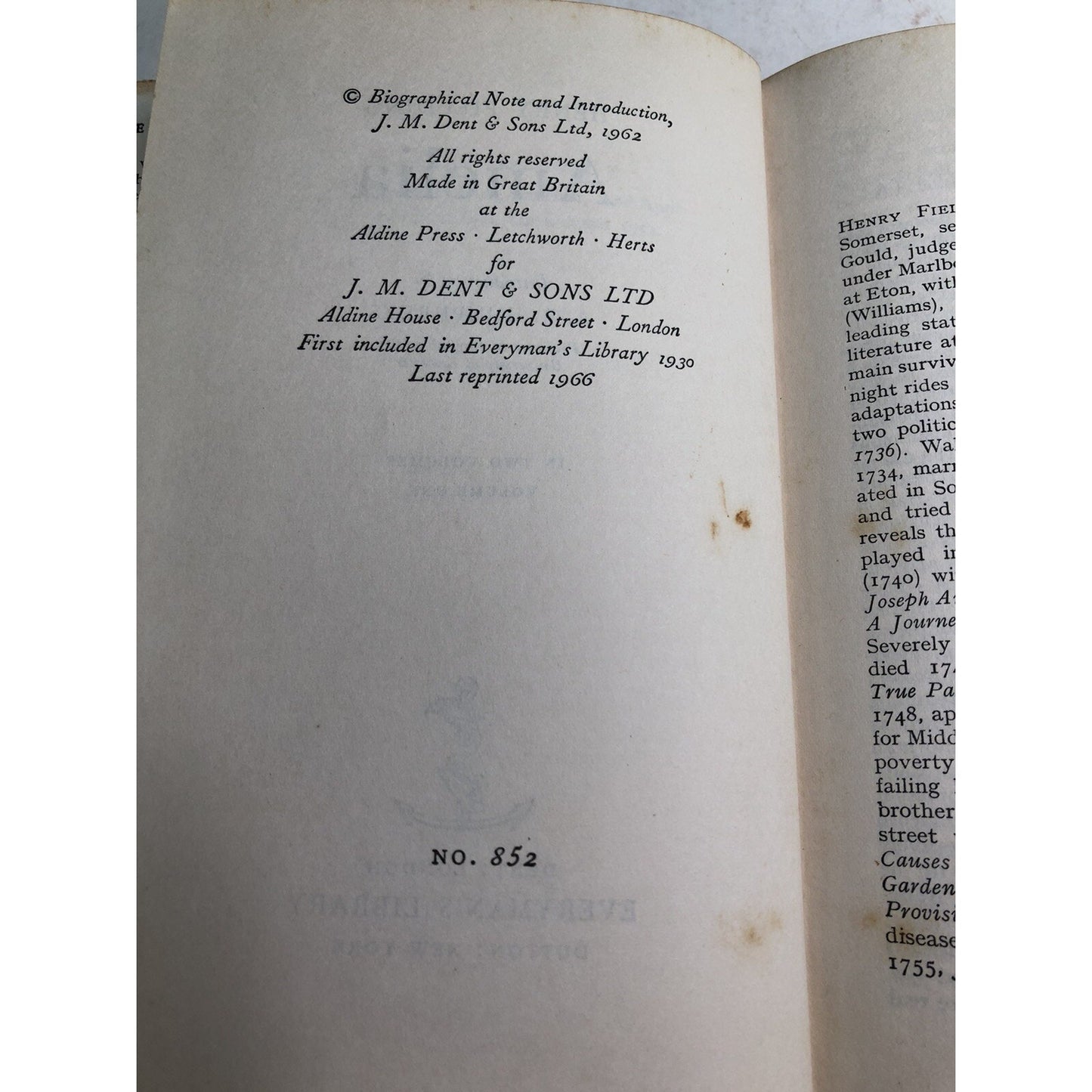 Amelia by Henry Fielding Volume 1 & 2 HC DJ 1966 Everyman's Library 852, 853