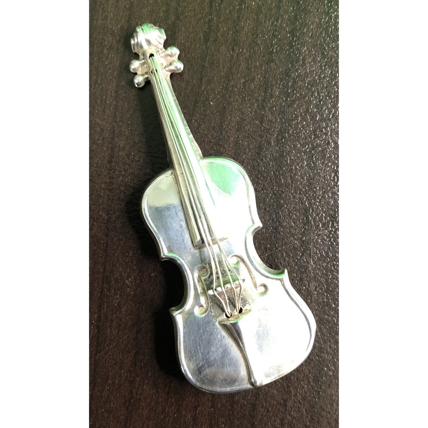 Vintage Lang Sterling Silver Violin Cello Pin Brooch 2.4"x.75" Music Instrument