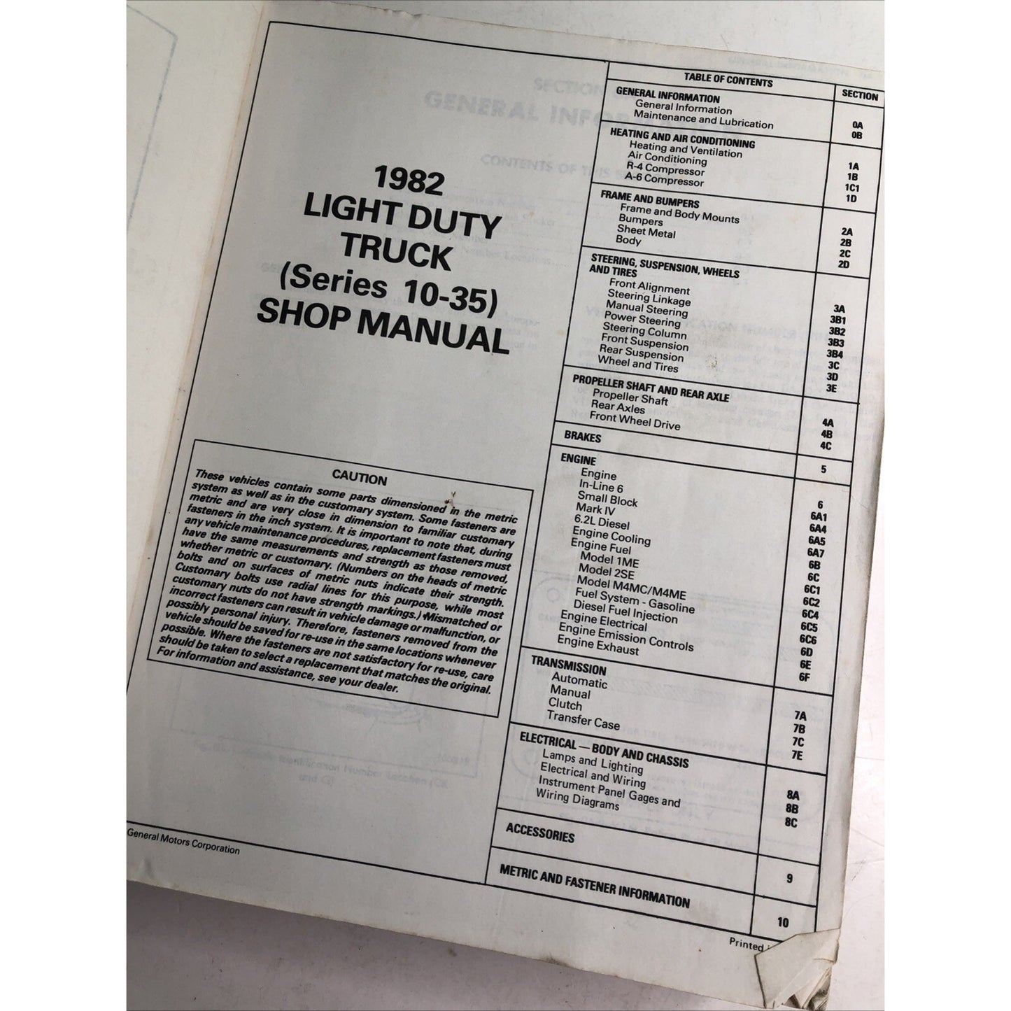 1982 CHEVROLET 10 - 30 Series LIGHT DUTY TRUCK FACTORY SERVICE / SHOP MANUAL