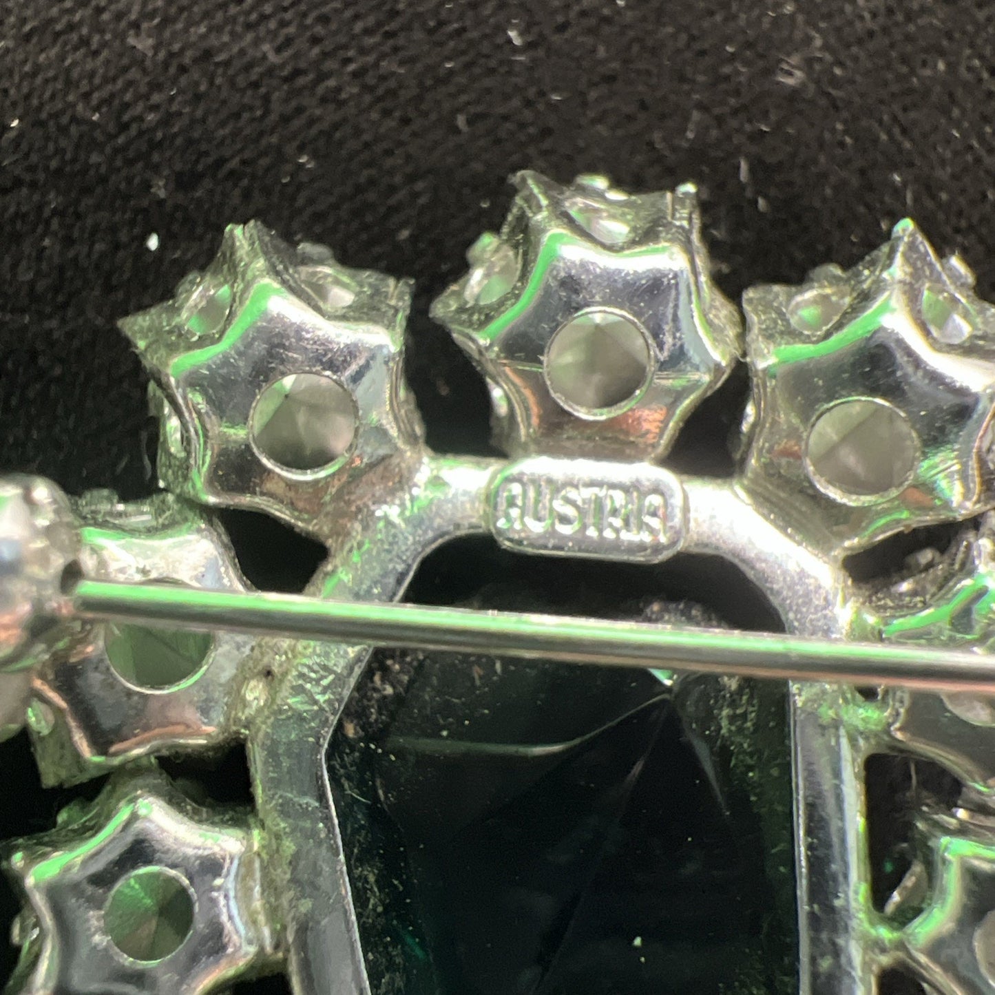Vintage Austrian Brooch Asymmetrical Blue Green Rhinestones Statement Pin