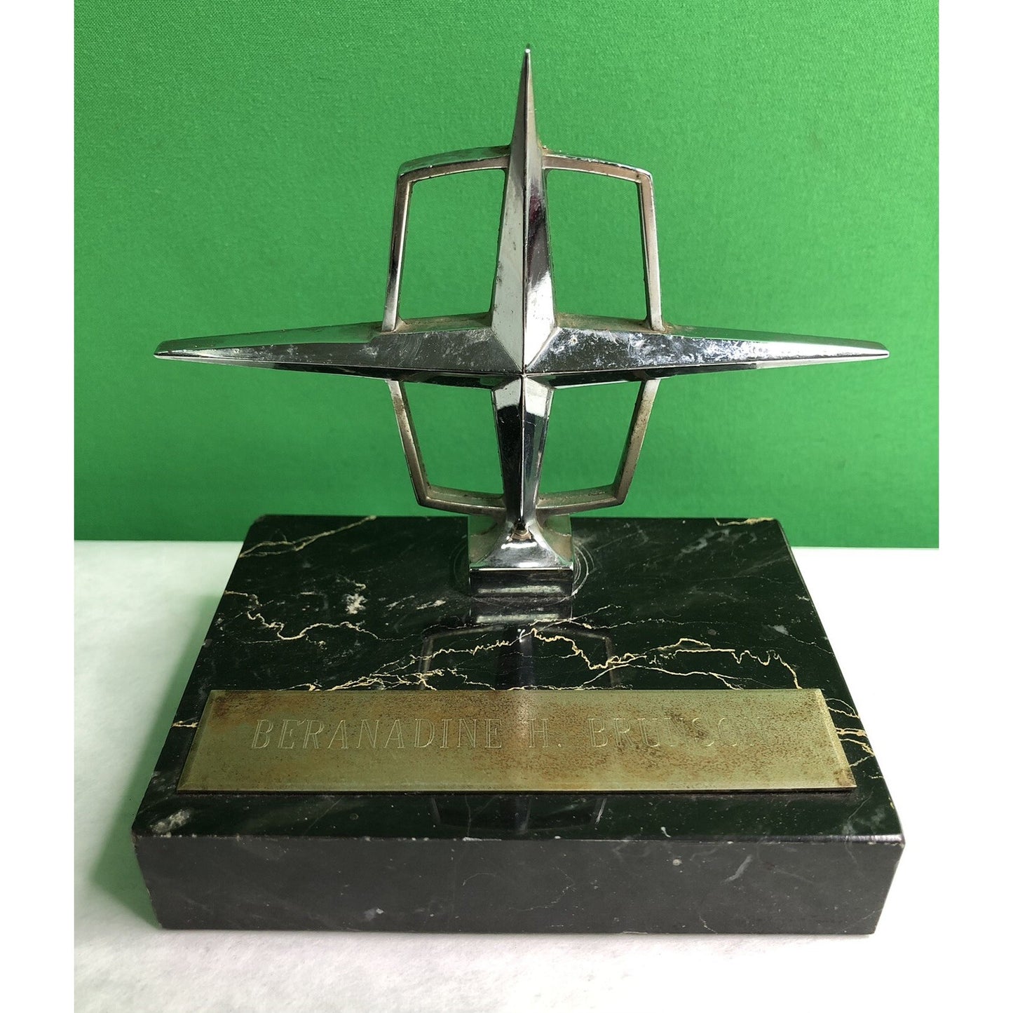 Vintage Lincoln Star Hood Ornament Emblem LINCOLN CONTINENTAL Marble Base