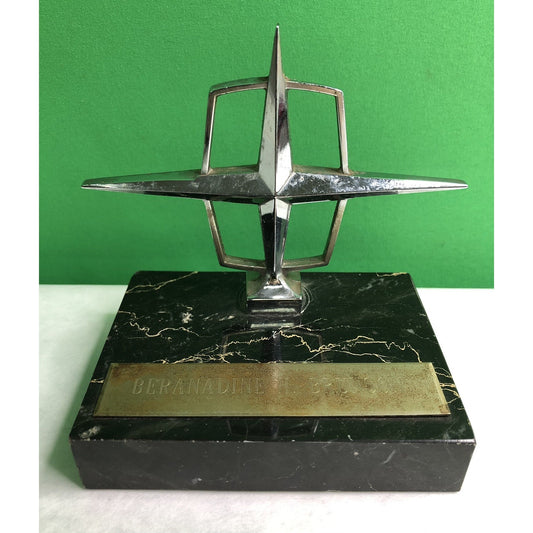 Vintage Lincoln Star Hood Ornament Emblem LINCOLN CONTINENTAL Marble Base