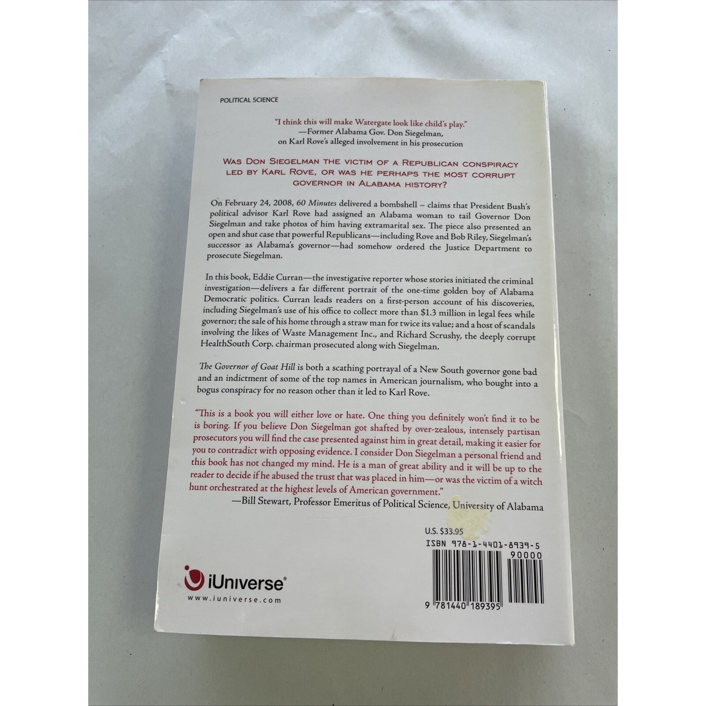 The Governor of Goat Hill : Don Siegelman By Eddie Curran 2009 Signed by Author