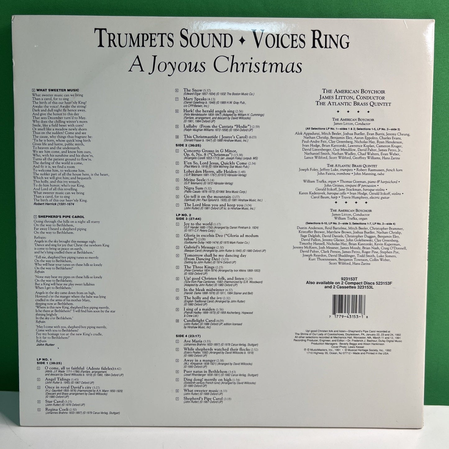 MHS 923153T A Joyous Christmas American Boychoir Atlantic Brass Quintet 2 LPs