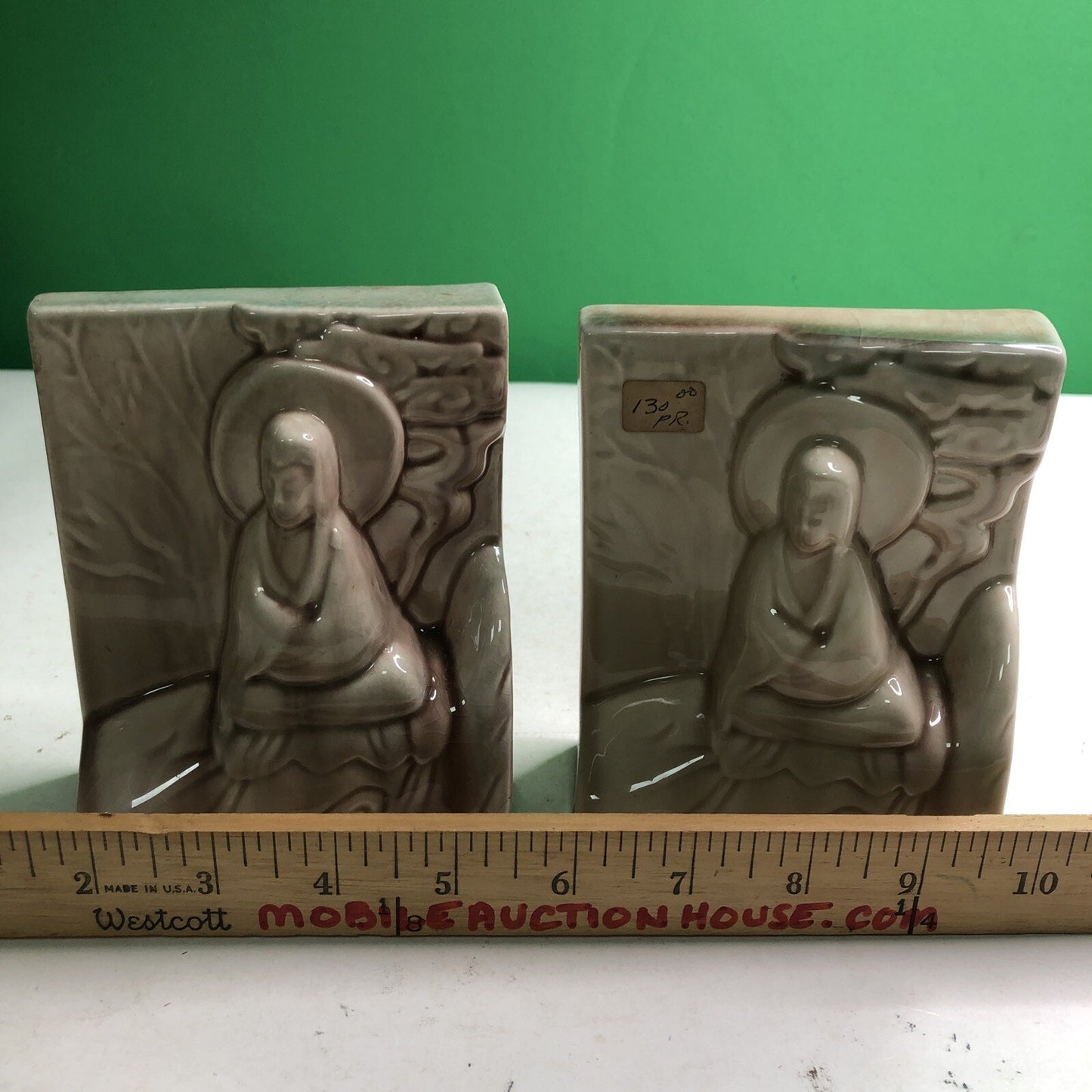 Vintage Art Pottery Bookends USA Asian Buddah Chinese Design