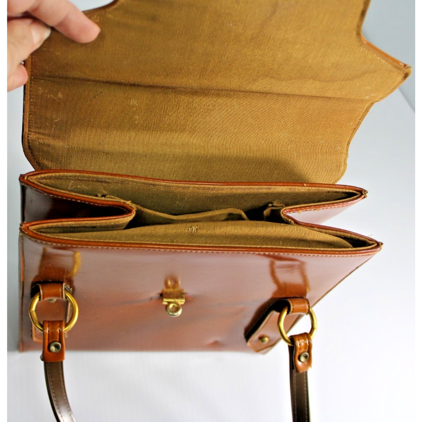 Vintage 1950s 1960s Town & Country Shoes Brown Leather Structured Satchel Bag