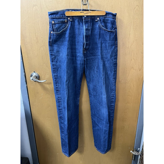 Levis Original 501 Button Fly Straight Leg Blue Denim Jeans Mens 36x34