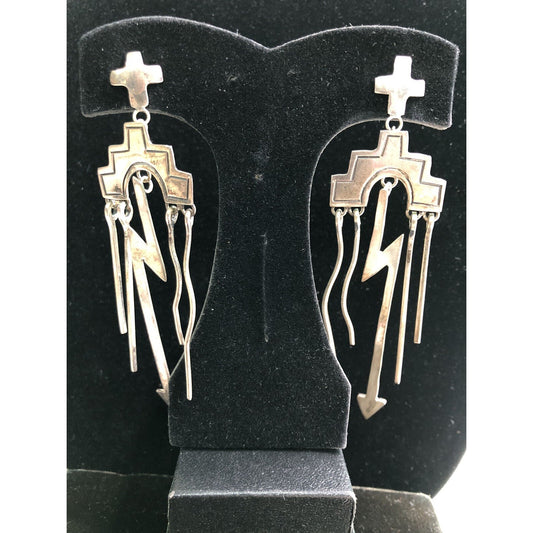 Vintage Signed Stamped Nora Nelson Navajo Sterling Pierced Earrings Native