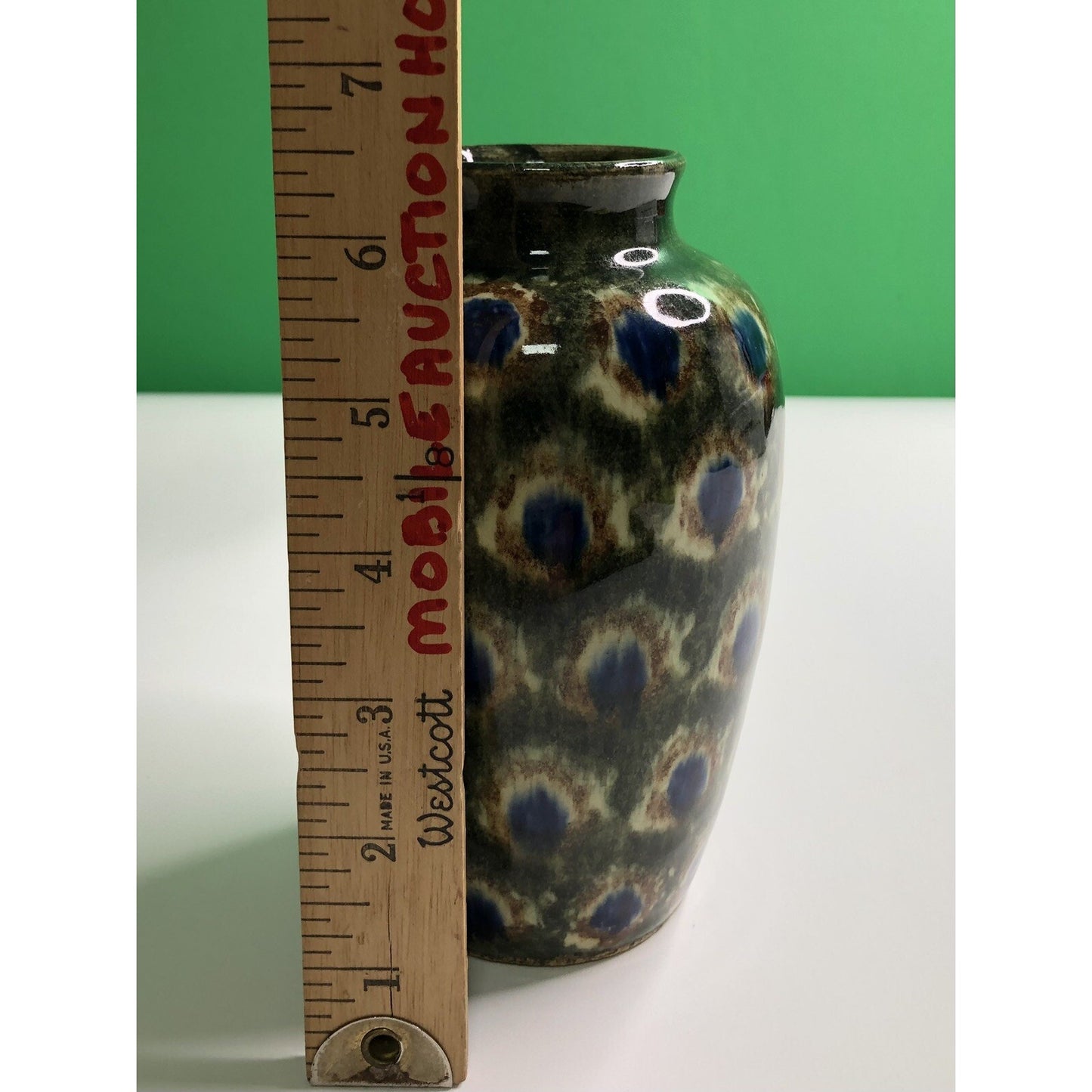 Early 1900s Antique FRIEDRICH FESTERSEN BUNZLAU PEACOCK Studio Art POTTERY VASE