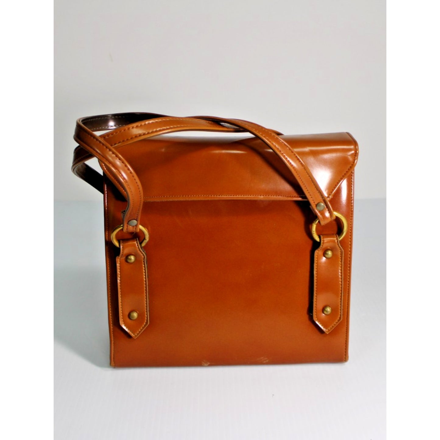 Vintage 1950s 1960s Town & Country Shoes Brown Leather Structured Satchel Bag