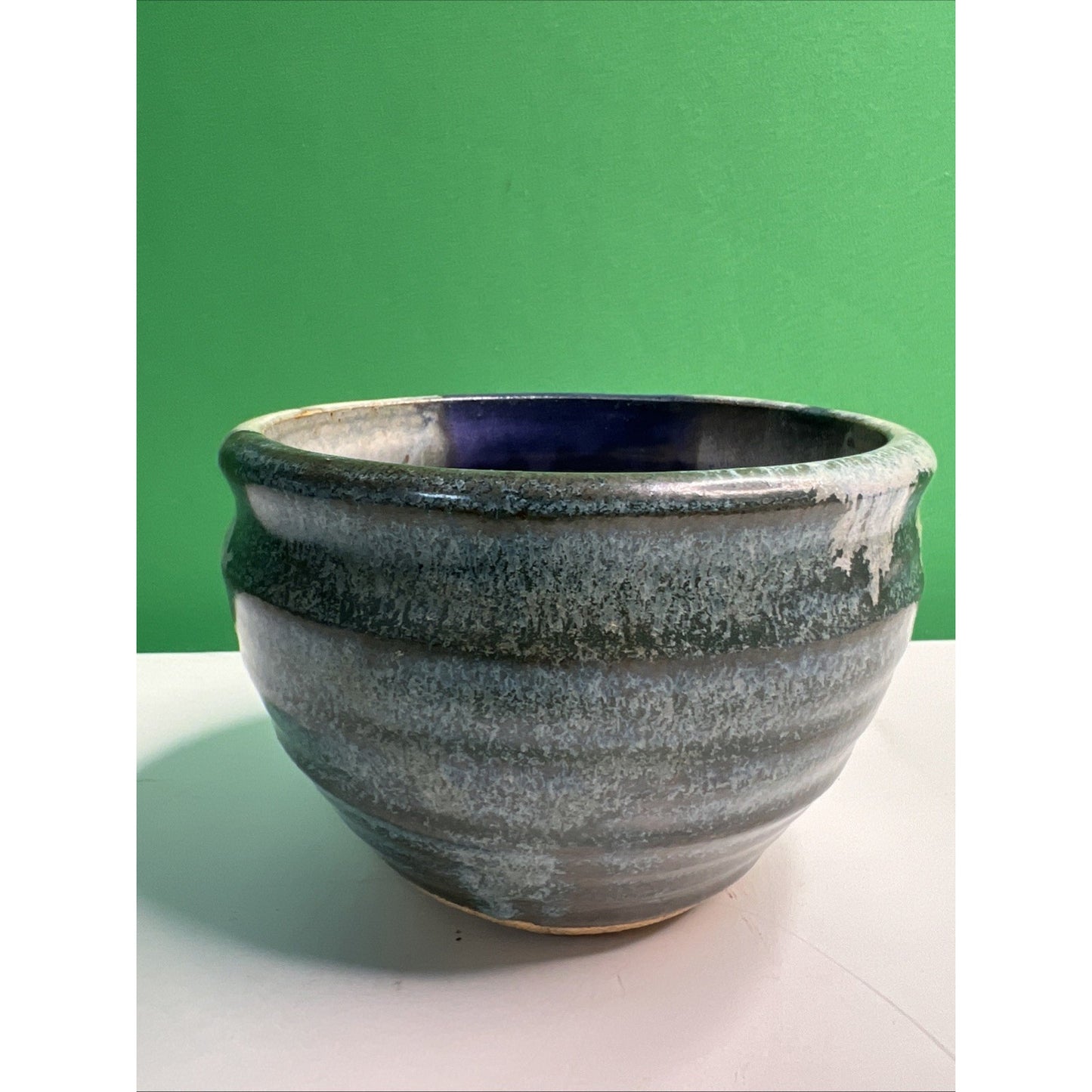 Studio Art Pottery Ceramic Blue And Purple Hues Drip Glazed Vintage Pot Bowl