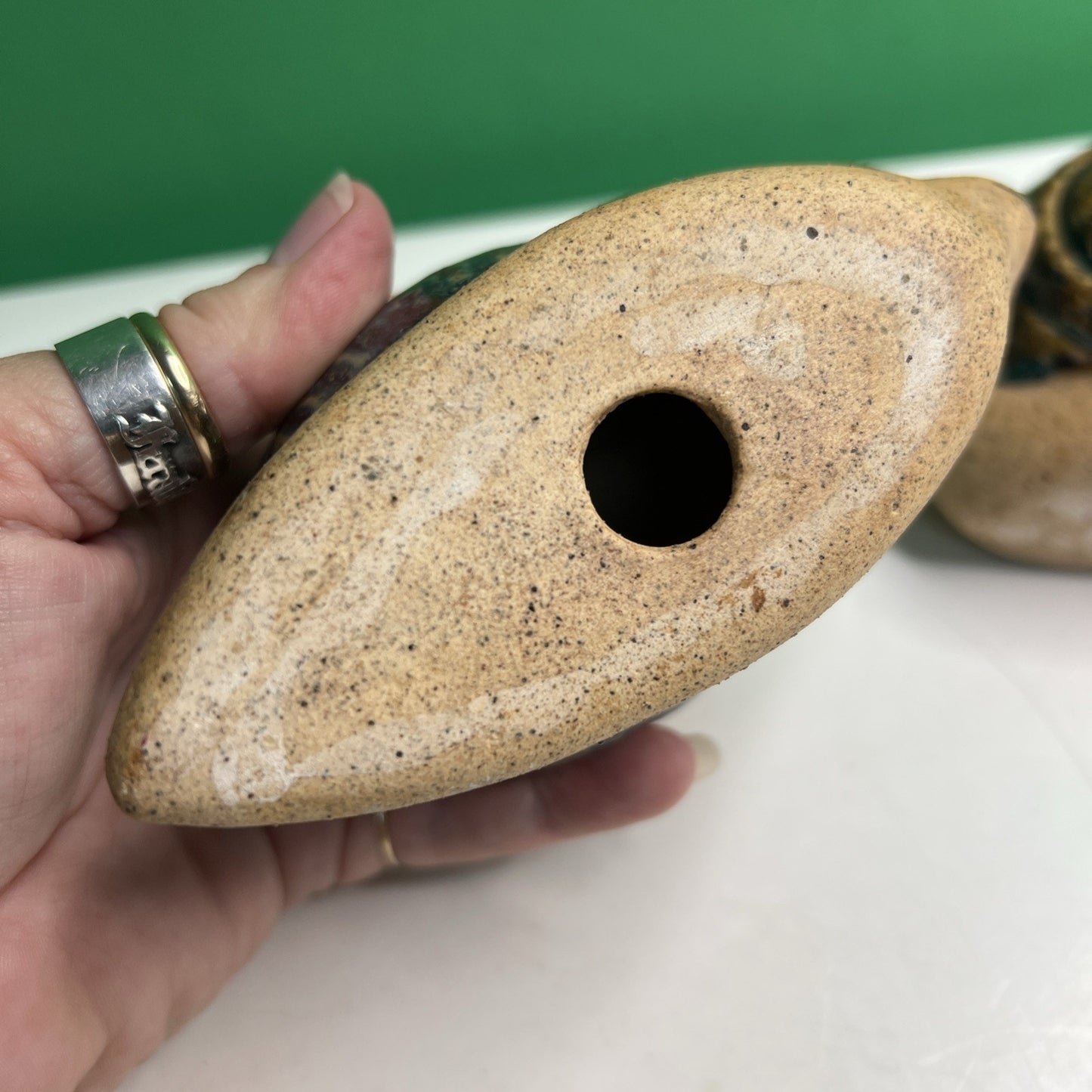 Lot 2 Pair Mexican Pottery Snails Marked Made in Mexico Snail Mottled Glazed