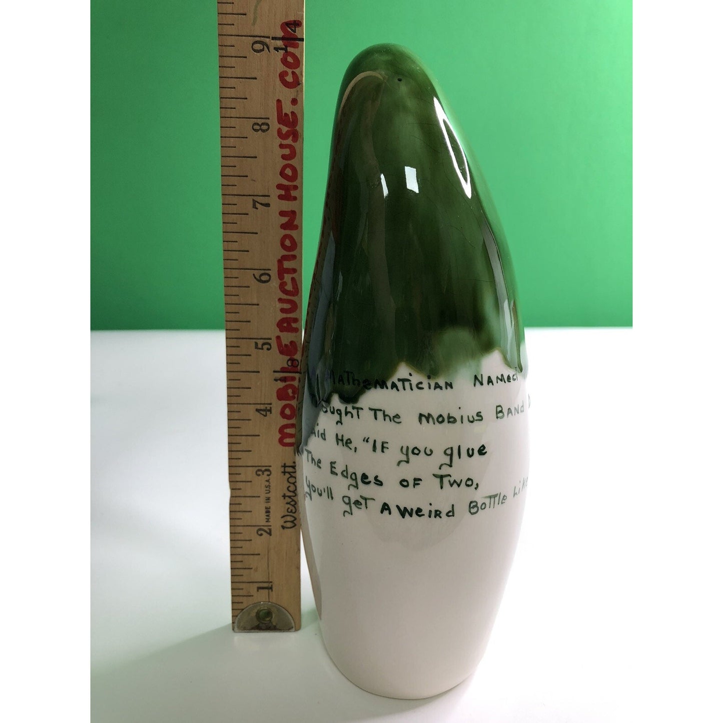 Vintage COACH AND FOUR Frederick Maryland OOAK BOTTLE W/ VERSE Green Drip Glaze