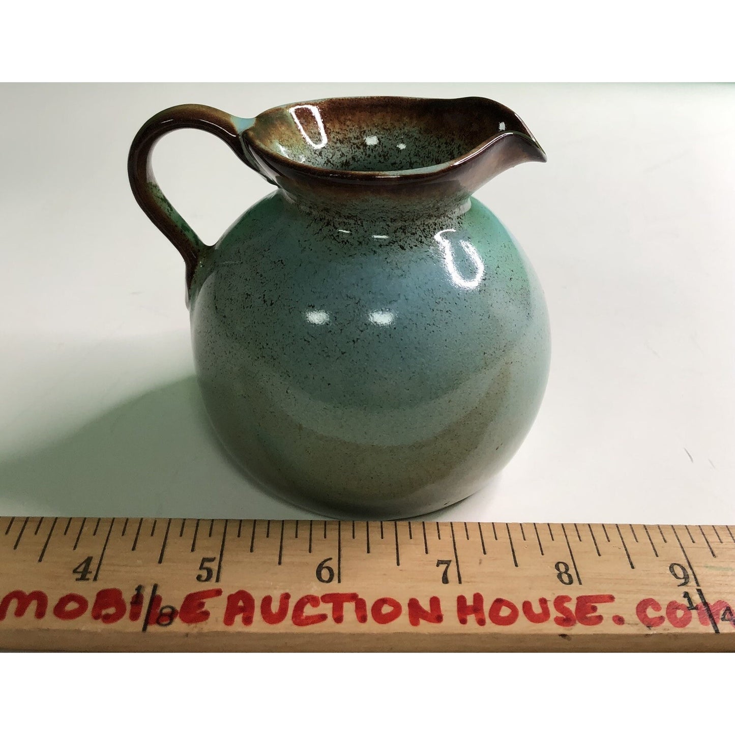 MCM Mid Century Modern NICODEMUS POTTERY CREAMER Pitcher Turquoise Brown Glaze