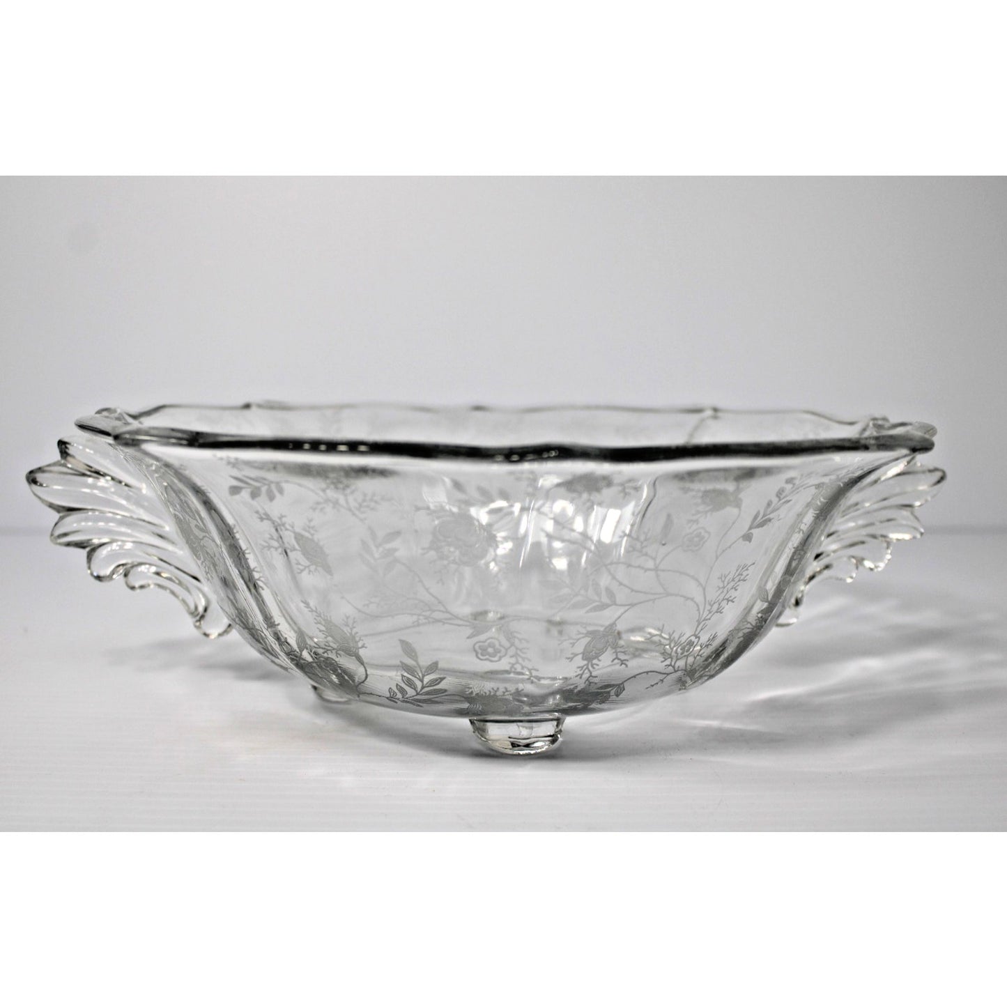 Vintage Fostoria Baroque CHINTZ Elegant Etched Glass 4-Footed Compote Fruit Bowl