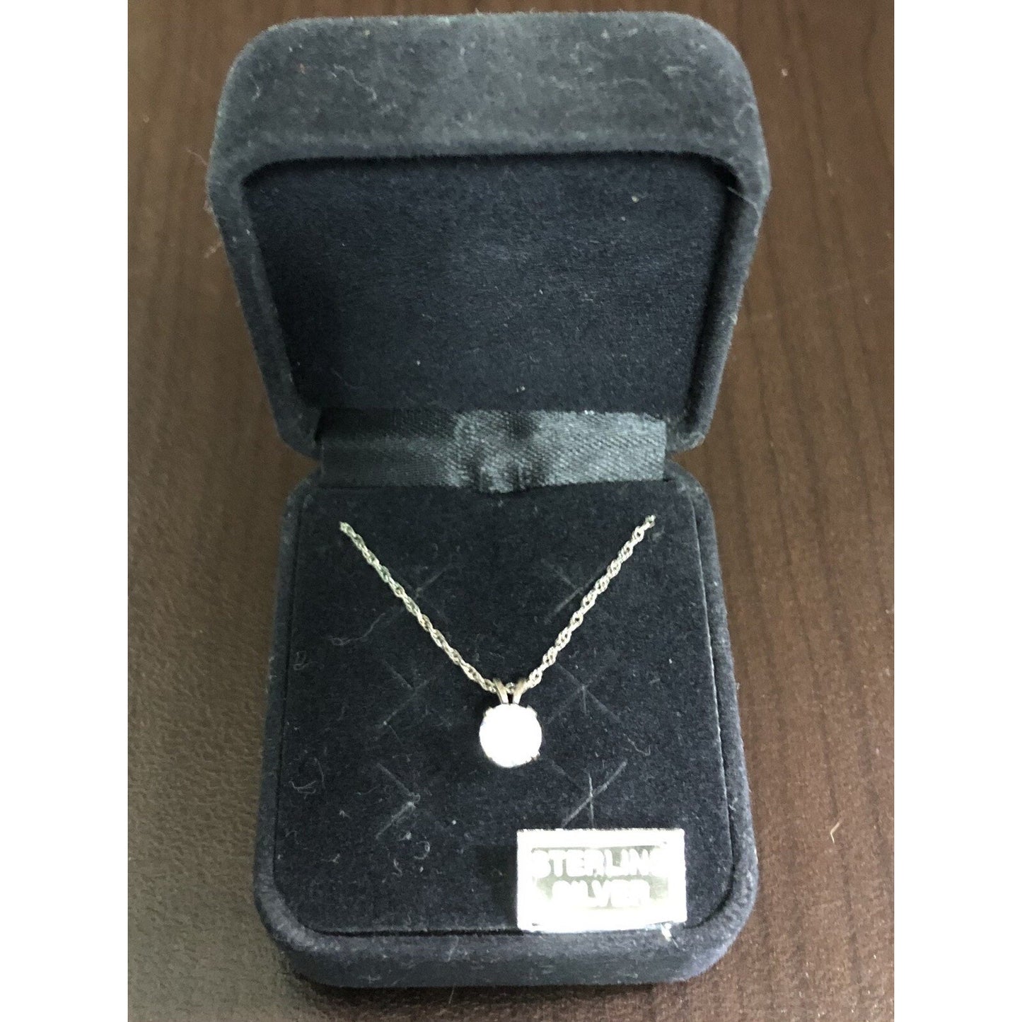 Vintage 18 Inch Sterling Chain Necklace Simulated Diamond Solitaire Pendant