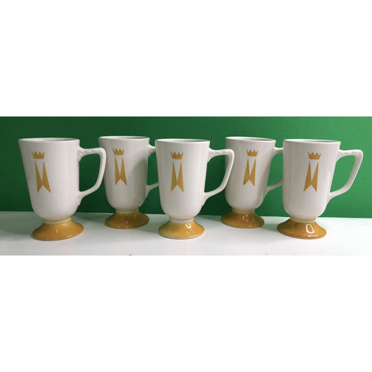 Set 5 Mid Century Homer Laughlin Marriott Gold Crown Footed Coffee Cups Mugs