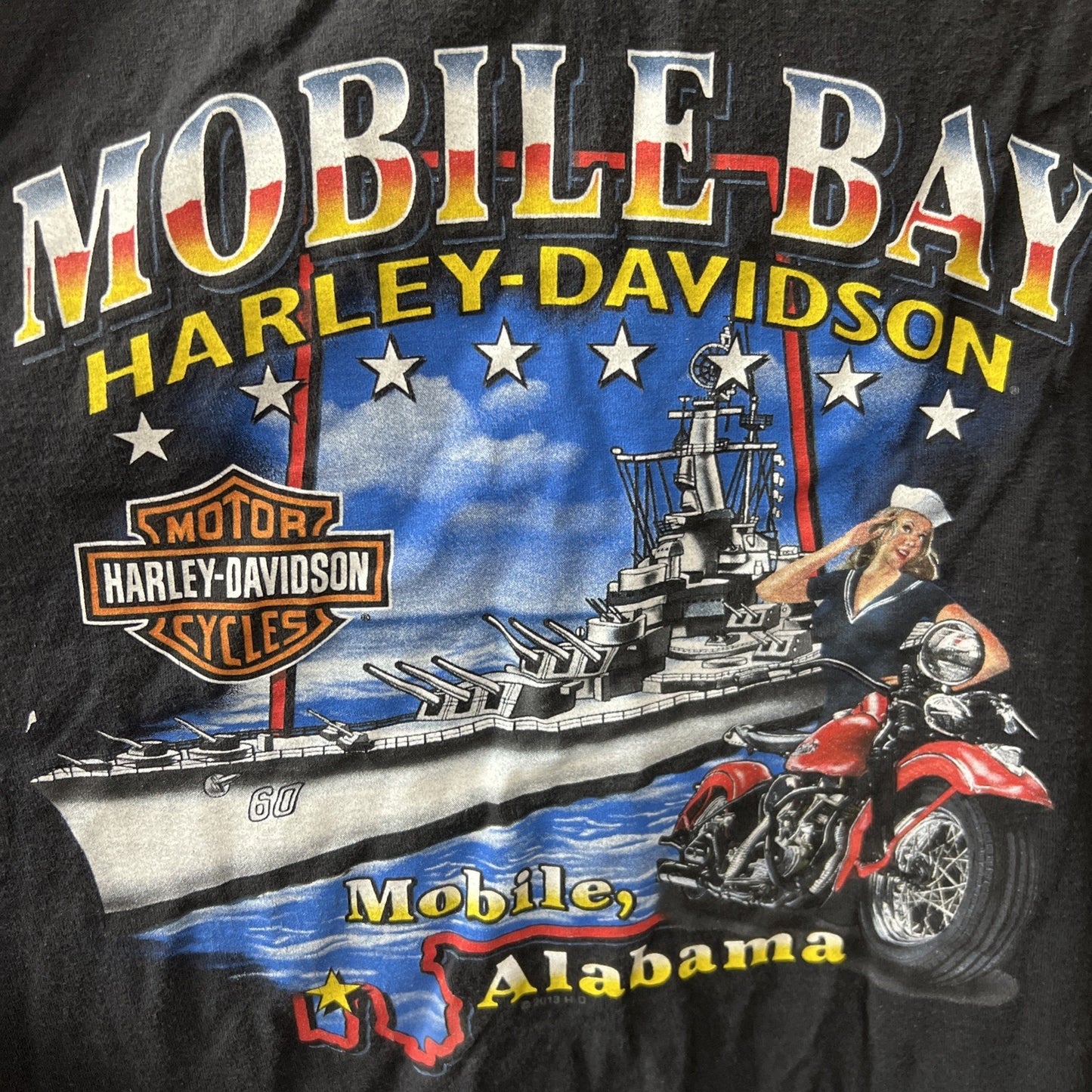 Vtg. Harley Davidson Motorcycles Tshirt XL Black Mobile Bay Alabama Battleship