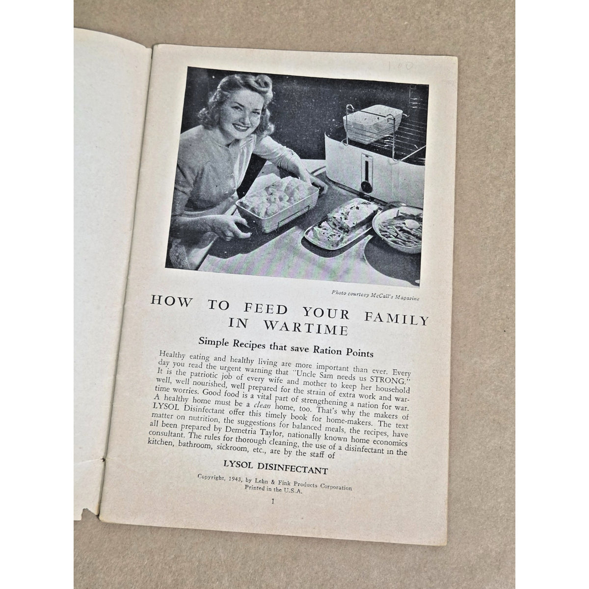 Vintage 1943 Victory Cook Book - WWII Rationing Recipes & Lysol Advertising