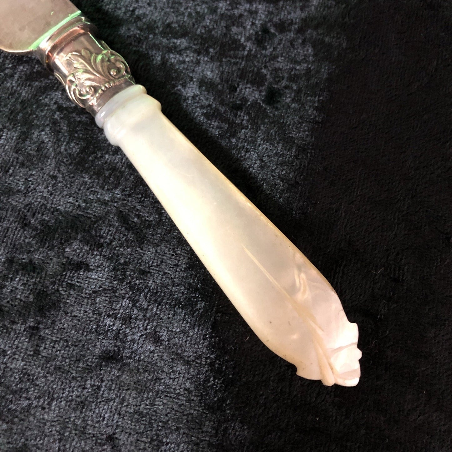 Vintage Dessert Knife with Mother of Pearl Handle Hallmarked 10” Long