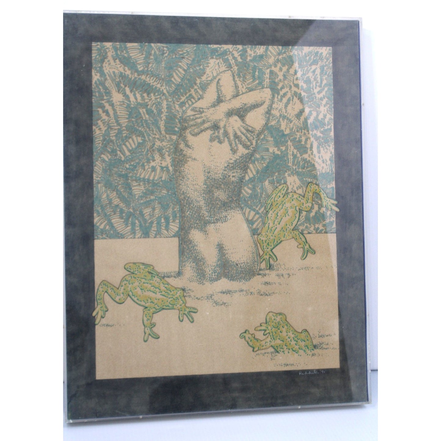 Vintage Framed Woodblock Print by New Orleans Artist Ron Reddick, 22.5" x 17.5"