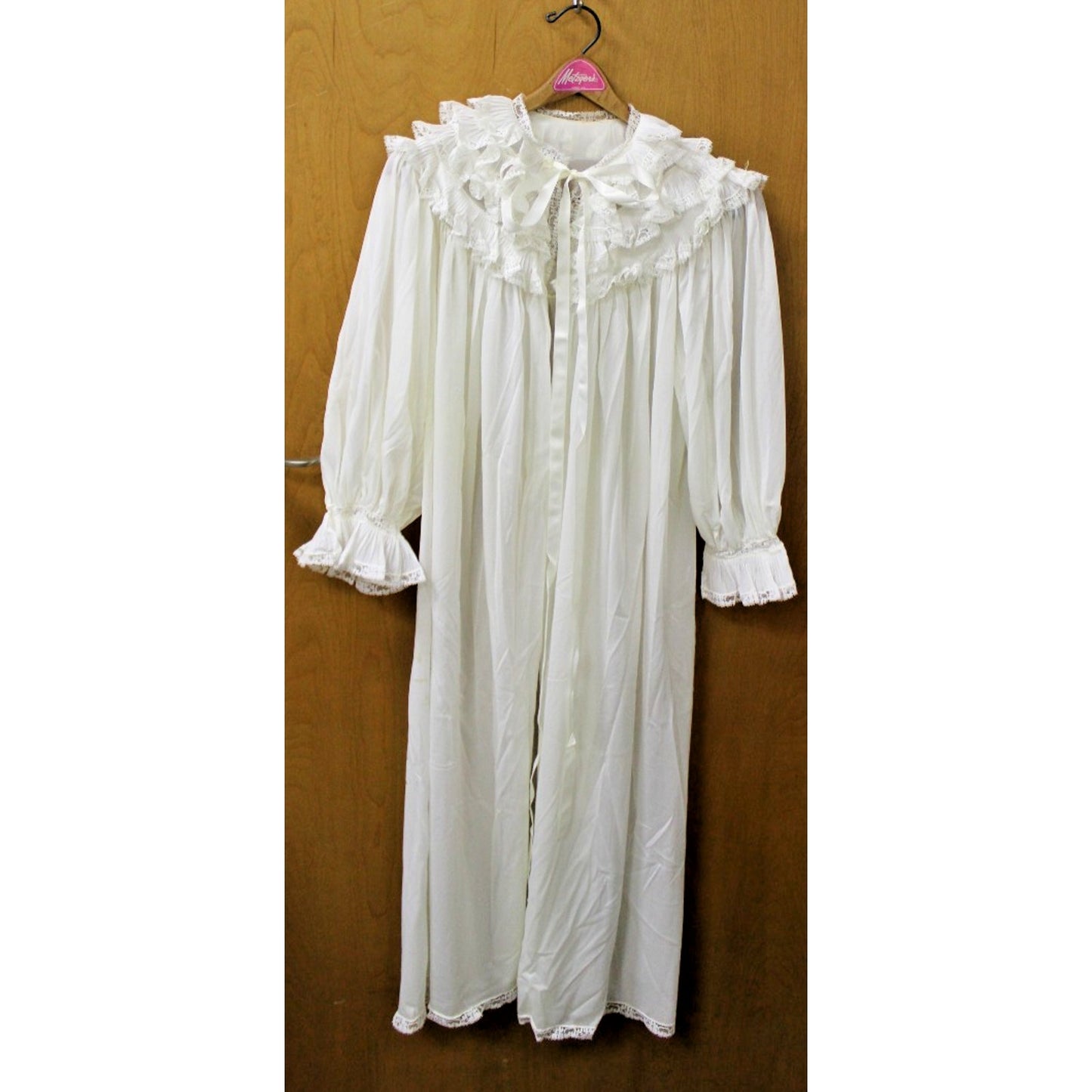 Vintage Nylon Babydoll Peignoir Robe White Lace, Small, San Souci, Pinup Trad.
