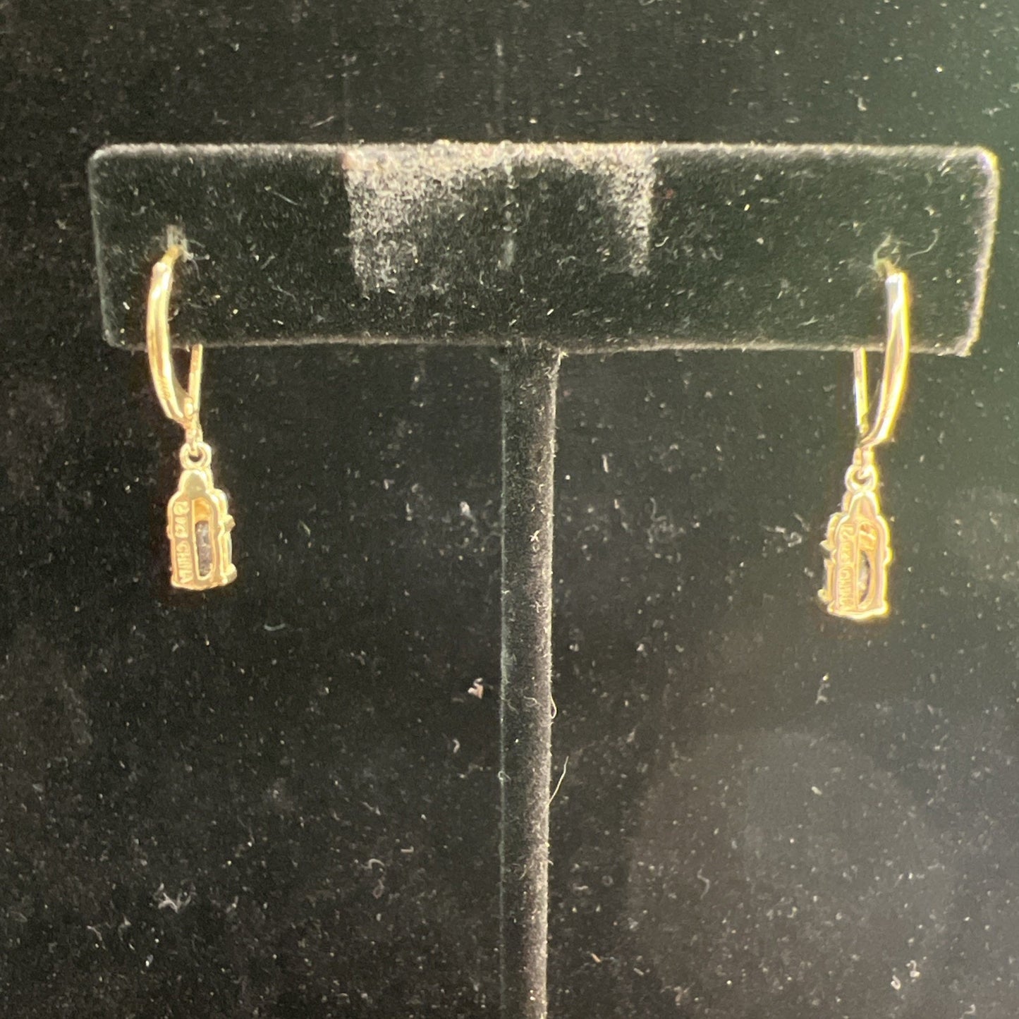 Vintage Gold Vermeil Over 925 Sterling Silver Dangle Drop Earrings Blue Stone
