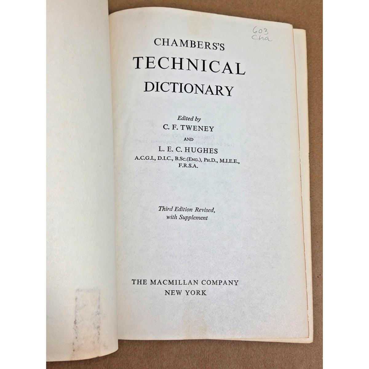 Vintage 1962 Chambers's Technical Dictionary - Eglin Air Force Base Library Copy