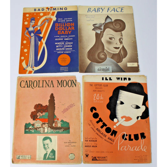 Vintage 1920s-1940s Sheet Music- Cotton Club, Billion Dollar Baby, Baby Face
