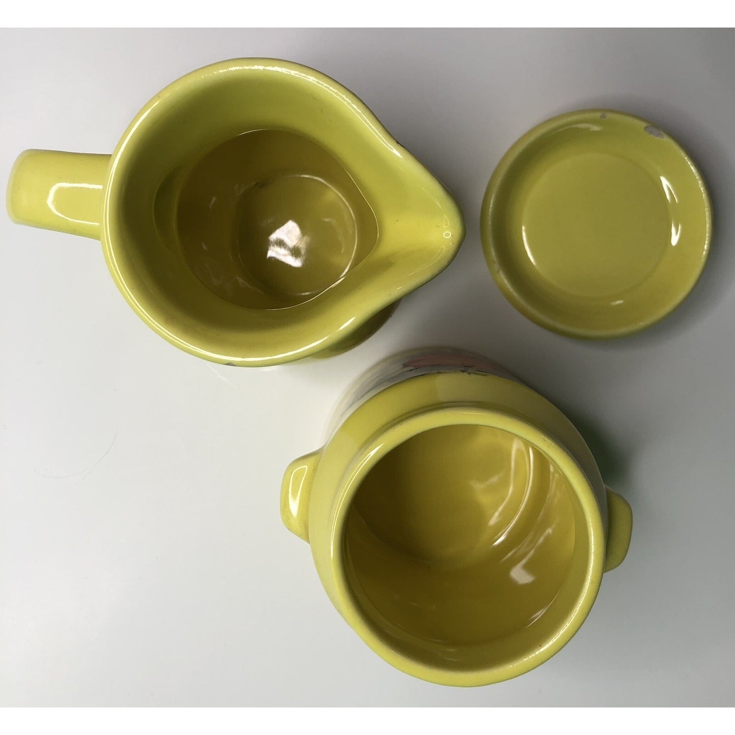 MCM HYALYN USA POTTERY Pair SUGAR With LID #907 & CREAMER #906 Fruits & Berries