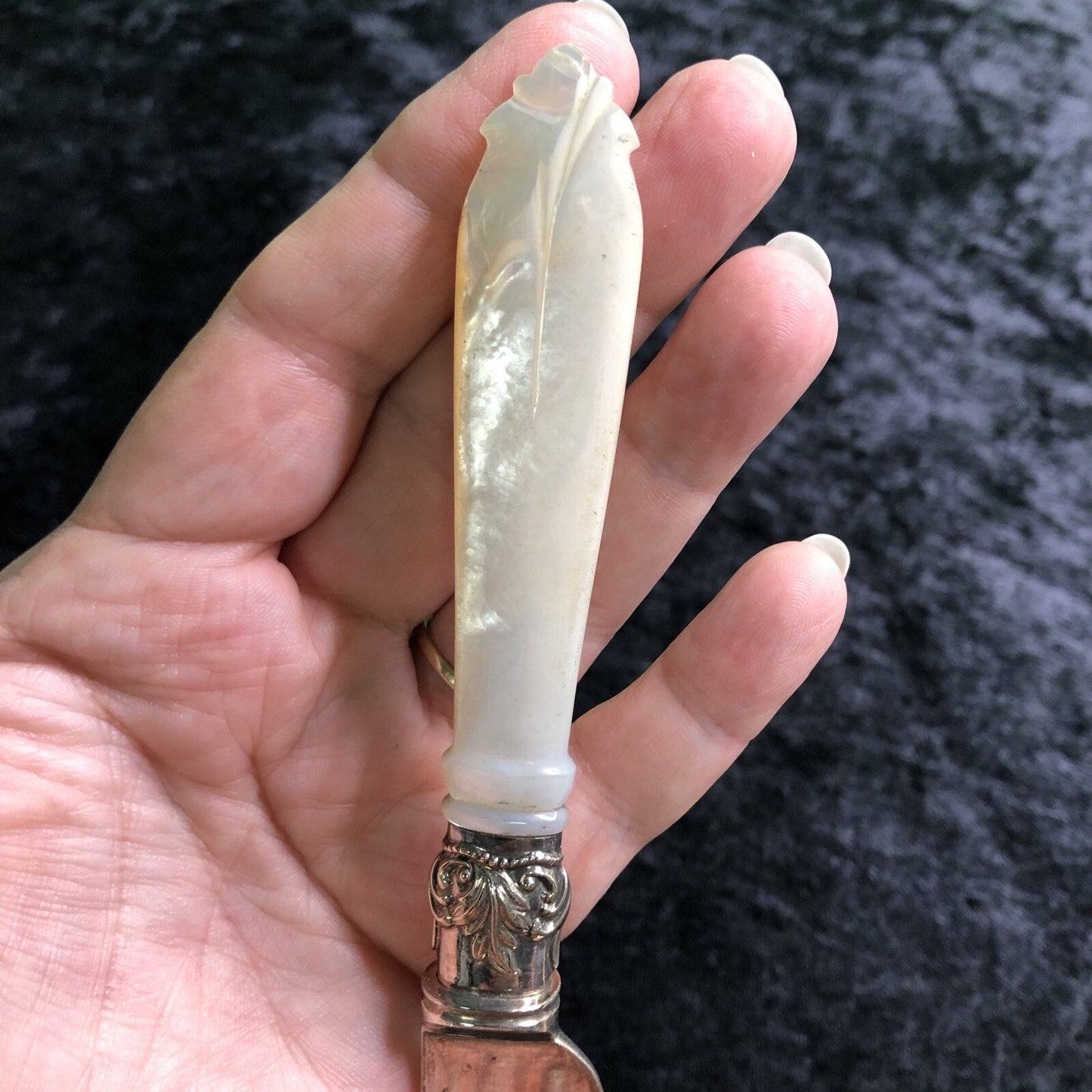 Vintage Dessert Knife with Mother of Pearl Handle Hallmarked 10” Long
