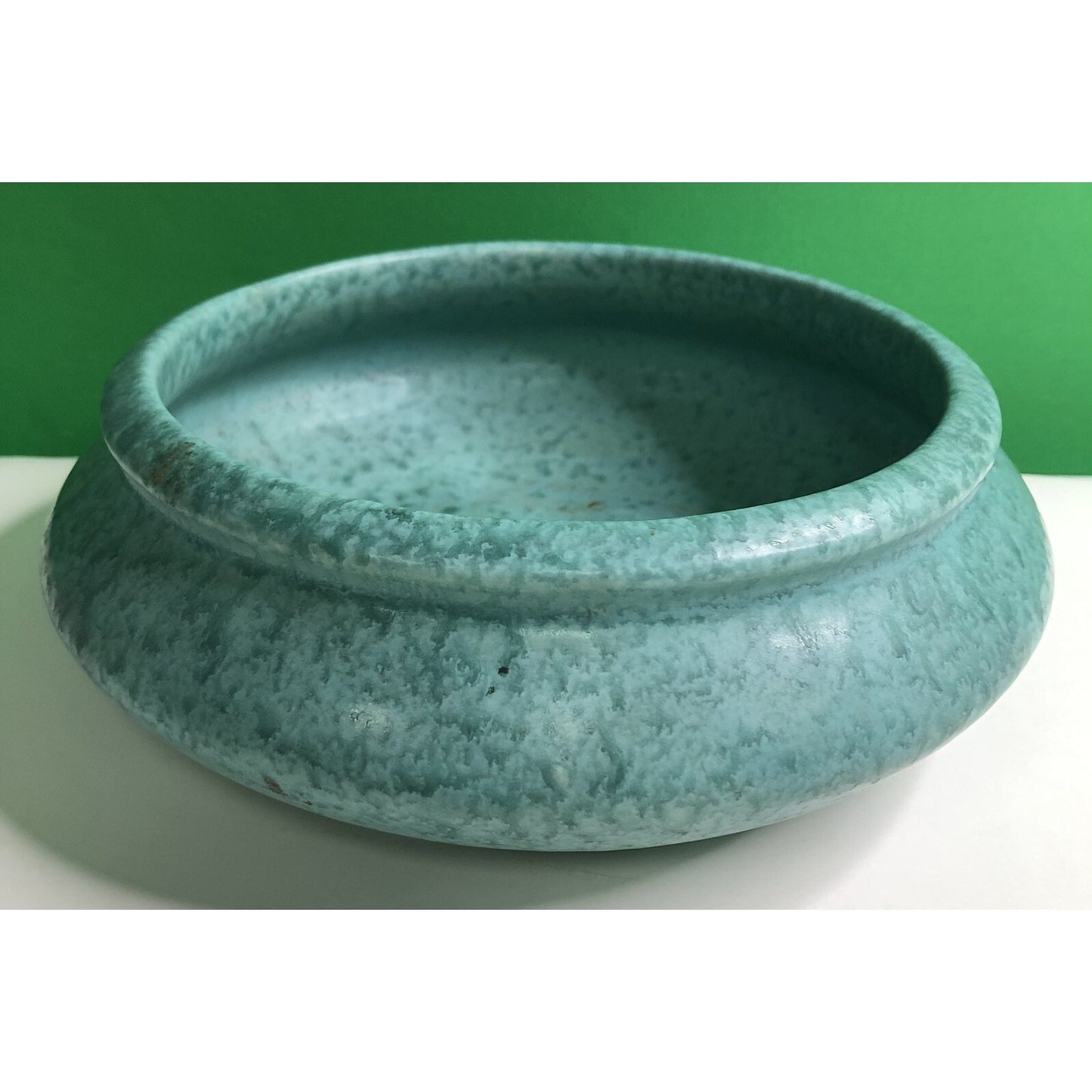 Vintage 1930s Roseville Pottery Tourmaline Aqua Low Bowl Bulb Planter