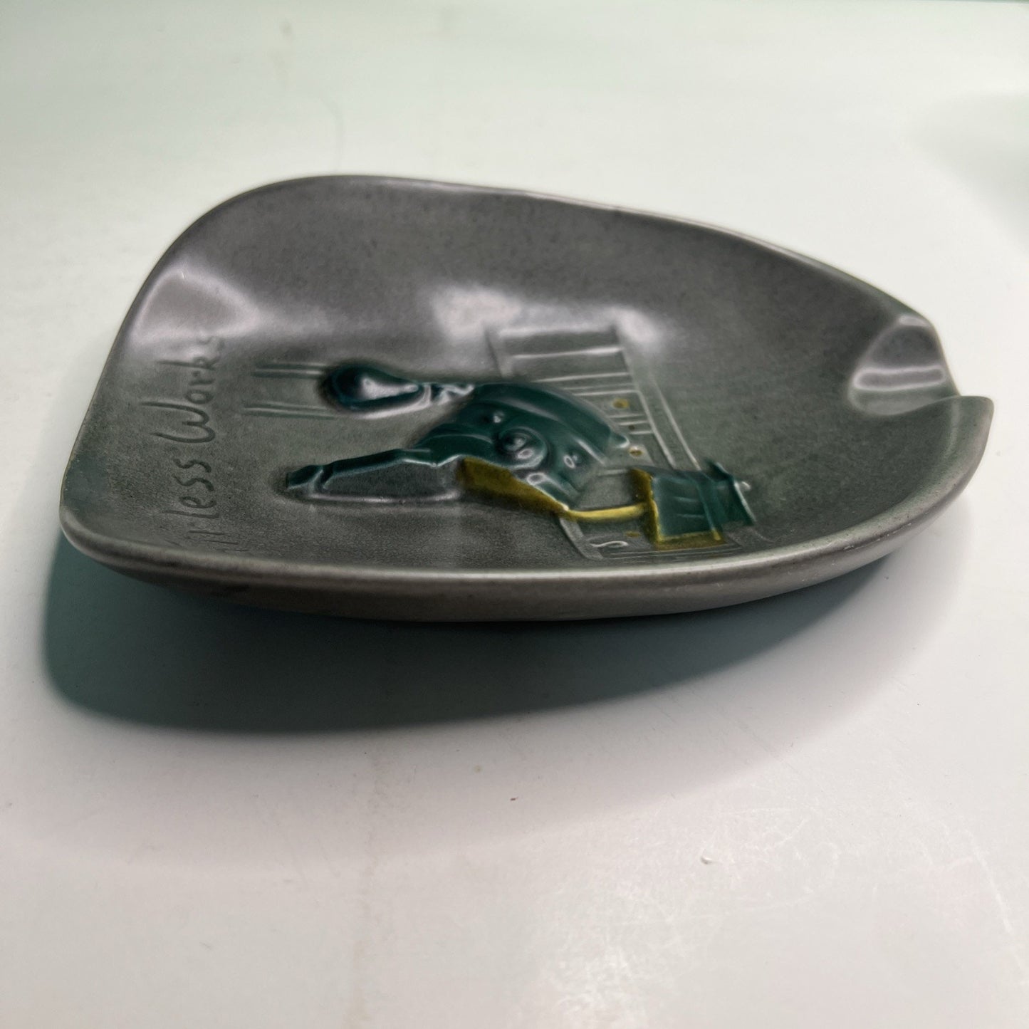 Midcentury Glazed Ceramic Ashtray “Fairless Works” - US Steel Pennsbury Pottery