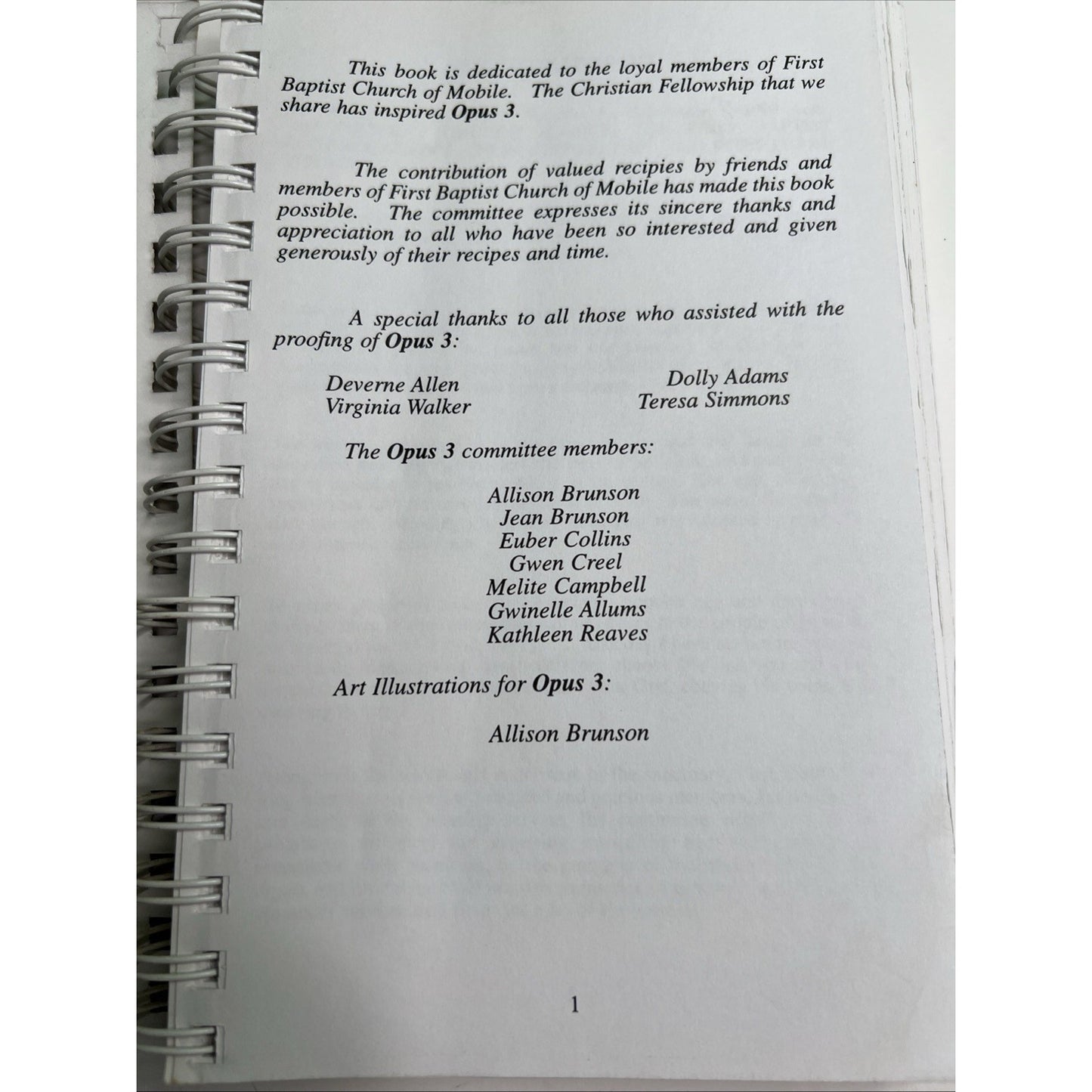 Cookbook OPUS 3 First Baptist Church of Mobile Alabama