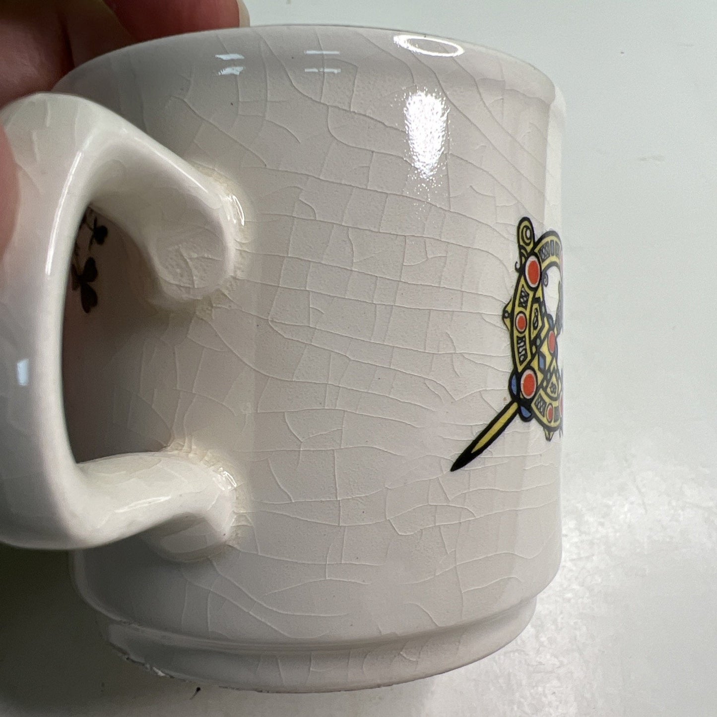 Vtg Carrigaline Pottery Irish Mug Cork Ireland Fisherman Scene Cup Crack Crazing