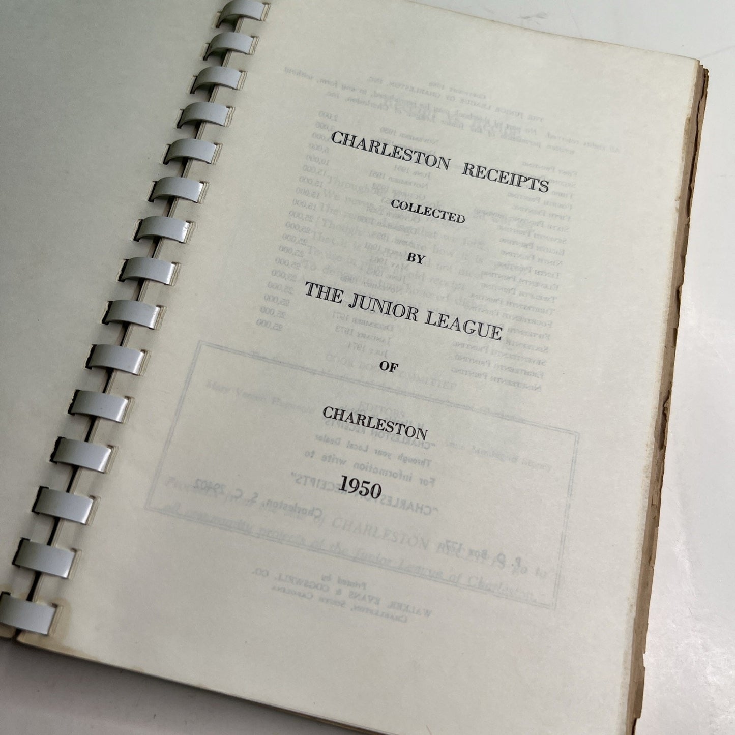 Charleston Receipts by the Junior League 1950 19th Printing 1974 Cookbook